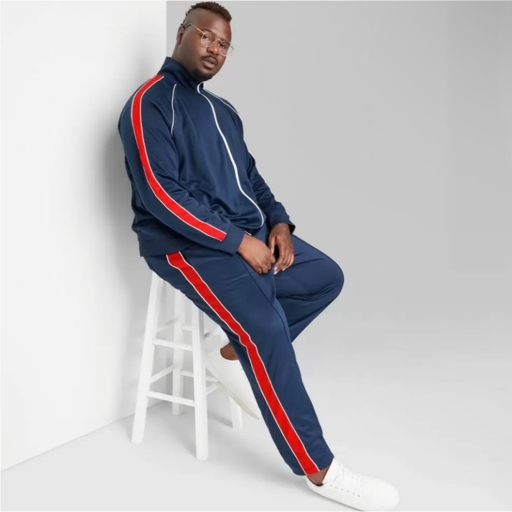 NWT Original Use Adult Zip-up Track Suit Jacket & Pants Set Navy Blue & Red line